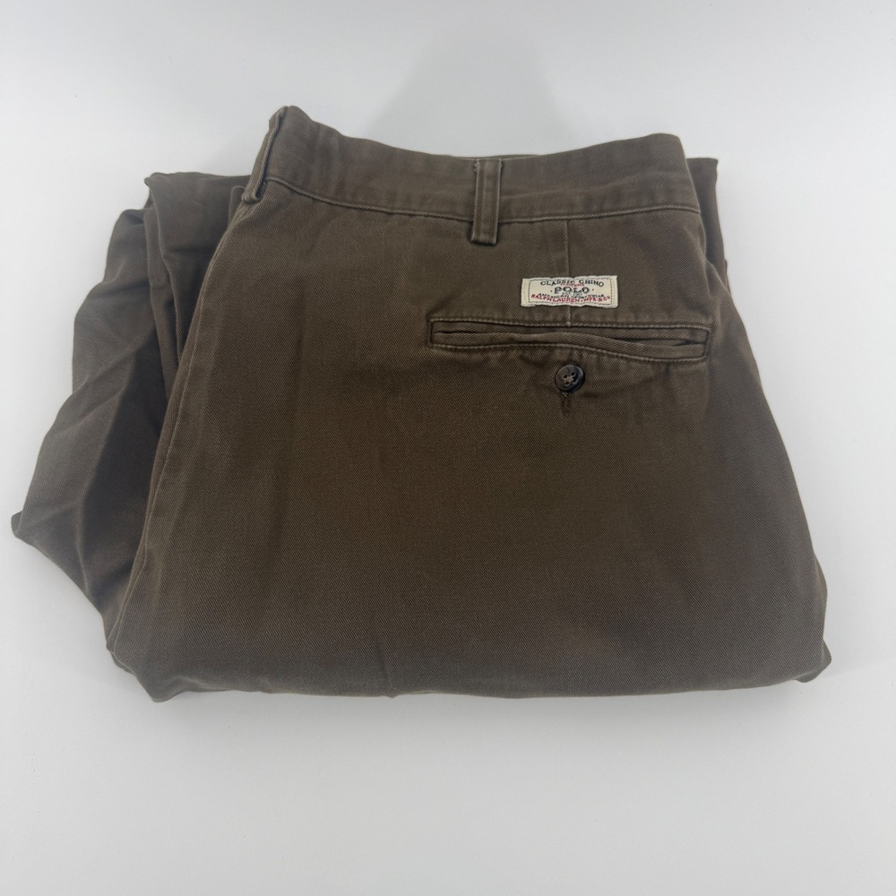 Vintage Polo Ralph Lauren Mens Andrew Pant Brown Chino Pleated Cotton 38x32